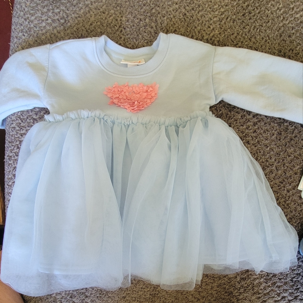 Light Blue Tulle Dress with Pink Heart NWT SMALL MARK ON SLEEVE PICTURED
